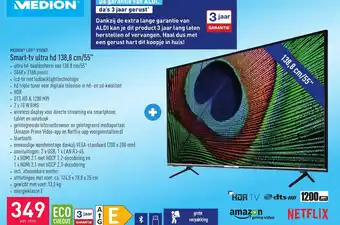 ALDI Medion Life Smart TV Ultra HD 138.8cm/55" X15587 aanbieding