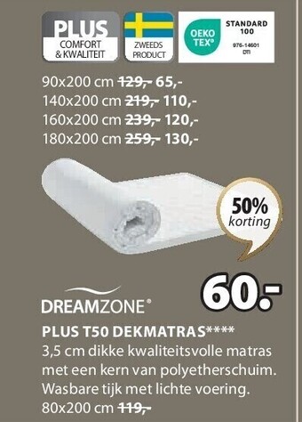 Jysk Plus t50 dekmatras aanbieding