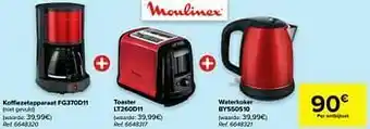 Carrefour Moulinex koffiezetapparaat fg370d11 + toaster lt260d11 + waterkoker by550510 aanbieding