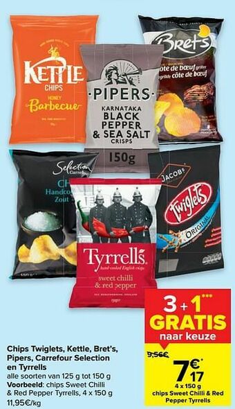 Carrefour Chips sweet chilli + red pepper tyrrells aanbieding