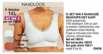 Damart Set van 2 naadloze behatops met kant aanbieding