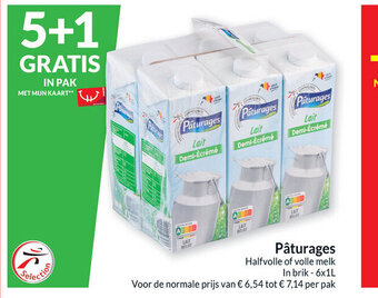 Intermarché Paturages halfvolle of volle melk in brik- 6x1L aanbieding