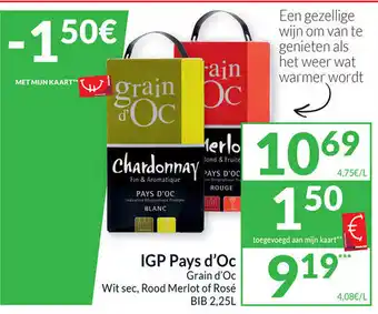 IGP pays d'oc grain d'oc wit sec, rood merlot of rose BIB 2,2L