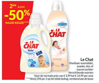 Intermarché Le chat vloeibaar wasmiddel poeder disc of wasverzachter aanbieding