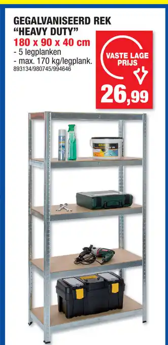 Hubo Gegalvaniseerd rek "heavy duty" 180x90x40CM aanbieding