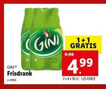 Lidl Gini Frisdrank 1+1 Gratis aanbieding