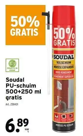 GAMMA Soudal PU-schuim 500+250 ml gratis aanbieding