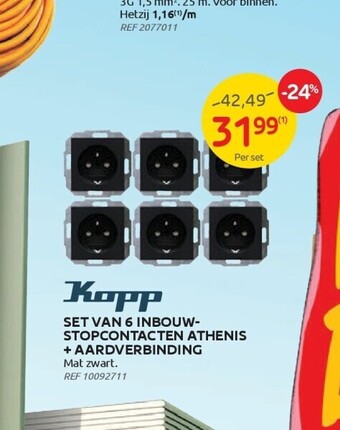 Brico Set van 6 inbouw- stopcontacten athenis + aardverbinding aanbieding