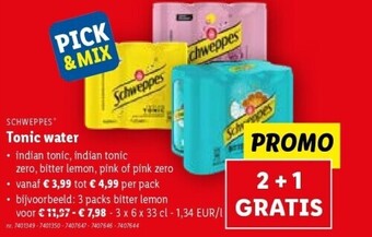 Lidl Schweppes tonic water 3 x 6 x 33 cl nr. 7401349 - 7401350 - 7407647 - 7407646 - 7407644 aanbieding