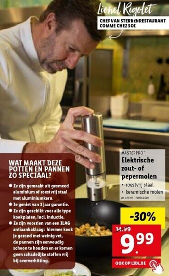 Lidl Masterpro elektrische zout- of pepermolen aanbieding