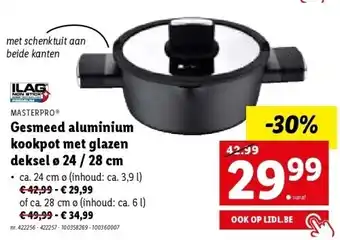 Lidl Masterpro gesmeed aluminium kookpot met glazen deksel ø 24 / 28 cm aanbieding