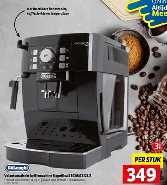 Lidl DeLonghi volautomatische koffiemachine magnifica S ECAM12.123.B aanbieding