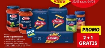 Lidl Barilla pasta en pastasauzen 3 x 500 g spaghetti nr. 06036 - 06054 - 06090 - 02852 - 02291 - 02849 - 02851 aanbieding