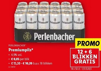 Lidl Perlenbacher premiumpils 18x50CL aanbieding