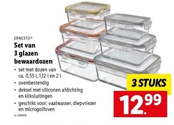 Lidl Ernesto set van 3 glazen bewaardozen aanbieding