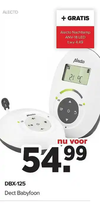 Dbx-125 Dect Babyfoon + Gratis Alecto Nachtlamp