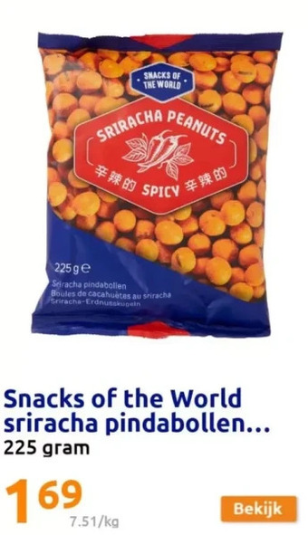 Action Snacks of the world sriracha pindabollen aanbieding