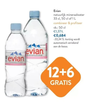 OKay Evian natuurlijk mineraalwater 33 cl, 50 cl of 1 l aanbieding