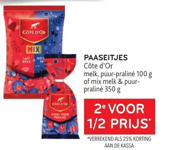 Cote d'Or paaseitjes melk, puur-praline 100 g of mix melk & puurpraline 350 g