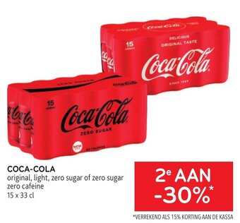 Alvo Coca-Cola original, light, zero sugar of zero sugar zero cafeine 15 x 33 cl aanbieding