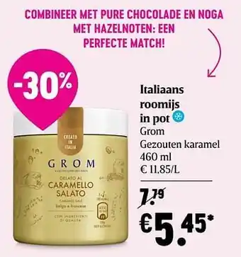 Delhaize Italiaans roomijs in pot grom gezouten karamel aanbieding