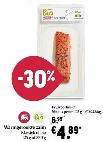 Delhaize Warmgerookte zalm bio met peper aanbieding