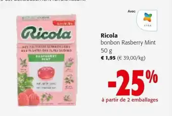Colruyt Ricola bonbon raspberry mint 50G aanbieding