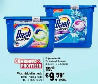 Delhaize Wasmiddel in pods dash - all in 1 pods stralende kleuren aanbieding