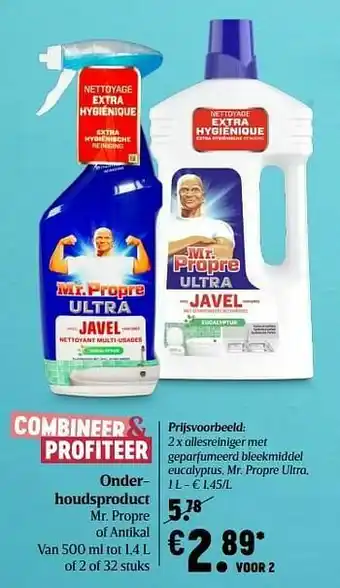 Delhaize Allesreiniger met geparfumeerd bleekmiddel eucalyptus, mr. propre ultra aanbieding
