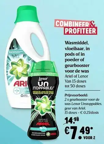 Delhaize Geurbooster voor de was lenor unstoppables, geur van ariel aanbieding