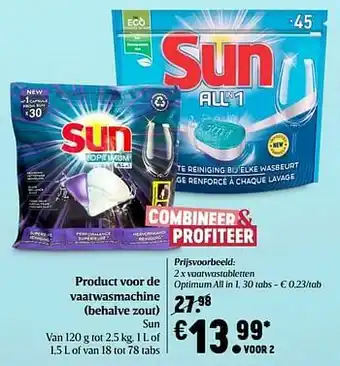 Delhaize Sun vaatwastabletten optimum all in 1 aanbieding