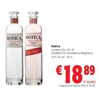 Colruyt Botica london dry gin of distilled gin strawberry-raspberry 37,5 % vol 70 cl aanbieding