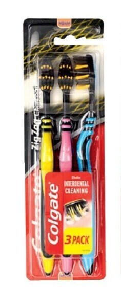 Colruyt Colgate tandenborstel zig zag charcoal medium 3 stuks aanbieding