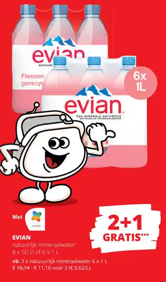 Spar Evian 3x natuuurlijk mineraalwater 6x1L aanbieding
