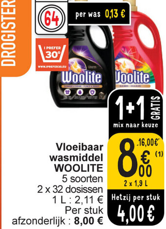 Cora Woolite Vloeibaar Wasmiddel 2 x 1.9L aanbieding