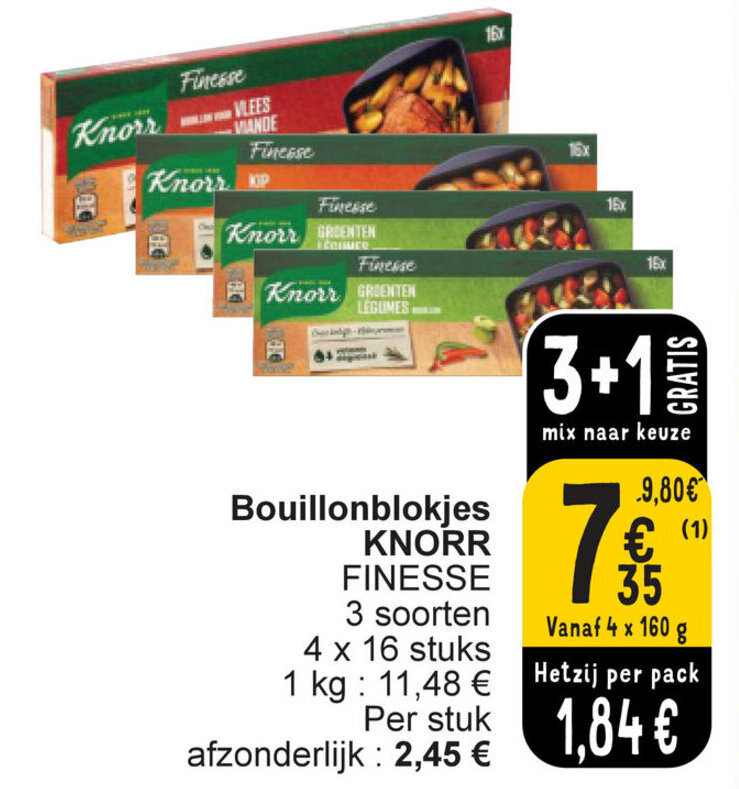 Knorr Bouillonblokjes Finesse 4 x 160g promotie bij Cora