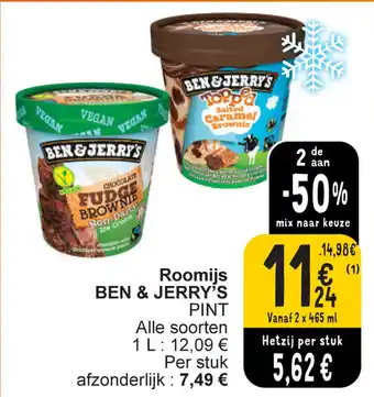 Cora Ben & Jerry's roomijs pint alle soorten 2 x 465 ml aanbieding