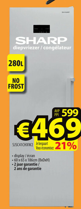 ElectroStock Sharp Diepvriezer/congelateur | SJSC41CHXW2 aanbieding