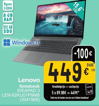 Cora Lenovo Notebook Ideapad 3 LEN-82KU01P9MB (3041968) aanbieding