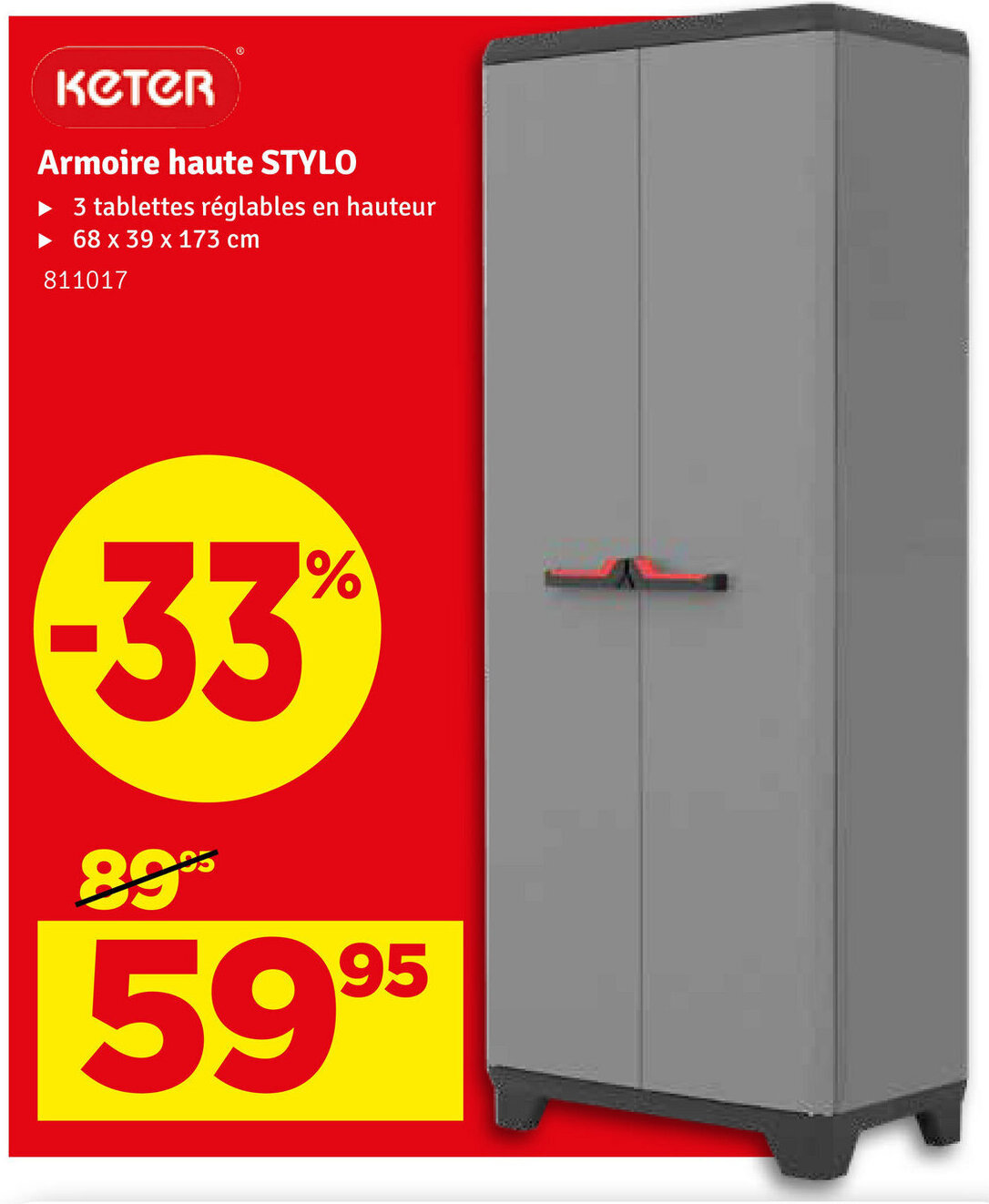Keter armoire haute stylo 68x39x175CM promotie bij Mr Bricolage