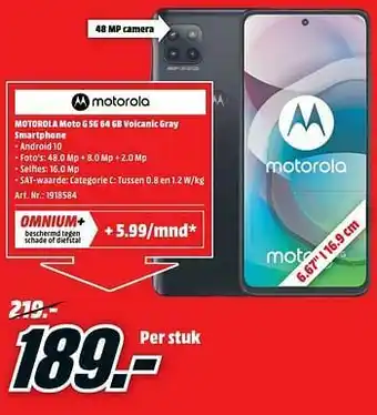 MediaMarkt Motorola moto g 5g 64 gb volcanic gray smartphone aanbieding