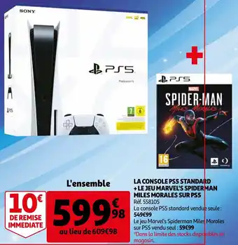 Auchan La console PS5 standard + le jeu marvel's spiderman miles morales sur PS5 aanbieding