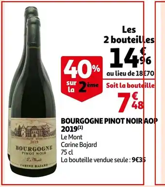 Auchan Le Mont bourgogne pinot noir aop 2019, carine bajard 75 cl aanbieding