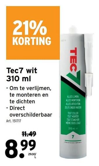 GAMMA Tec7 wit 310 ml aanbieding