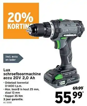 GAMMA Lux schroefboormachine accu 20v 2,0 ah aanbieding