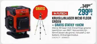 Futech Kruislijnlaser Mc3d Floor Groen + Gratis Statief 150 Cm