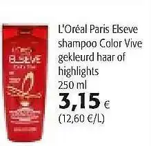 Colruyt L'oréal Paris Elseve Shampoo Color Vive Gekleurd Haar Of Highlights 250 Ml aanbieding