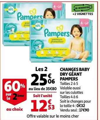 Auchan Pampers changes baby dry geant tailles 2 a 5 aanbieding