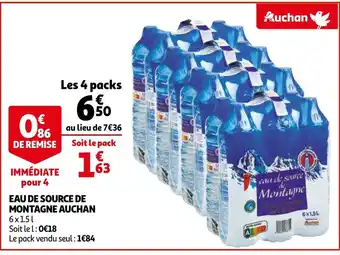 Auchan Eau de source de montagne 6 x 1.5L aanbieding