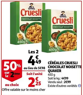 Quaker cereales cruesli chocolat noisette 450g